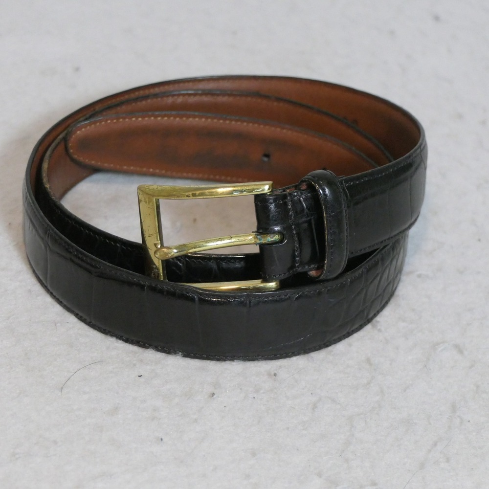 Jos. A. Bank Mens Belt 38 Black Embossed Croc Calfskin Leather Handmade USA